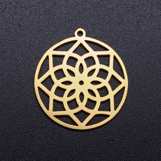 Picture of Stainless Steel Pendant Flower 20mm round Gold x1