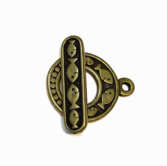 Picture of Clasp Toggle 24.5mm go-go with fish design Antiqued Bronze x1