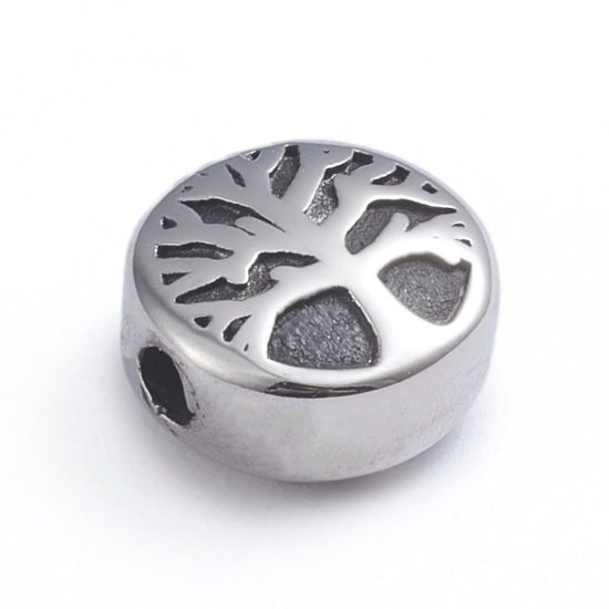 Picture of Stainless Steel bead 10x5.5mm flat round with Tree of Life x1