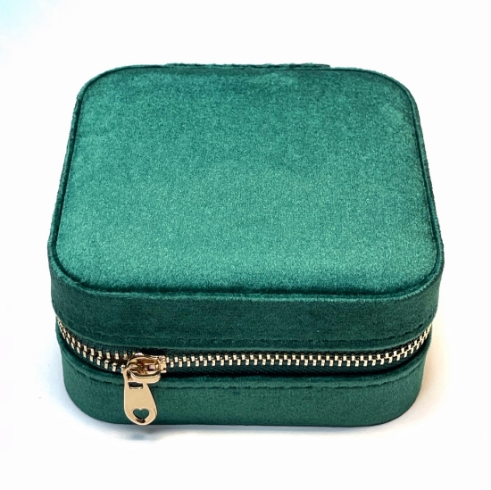 Picture of Velvet Jewelry Box Mirror & 2 Compartments 10x10x5cm Emerald x1