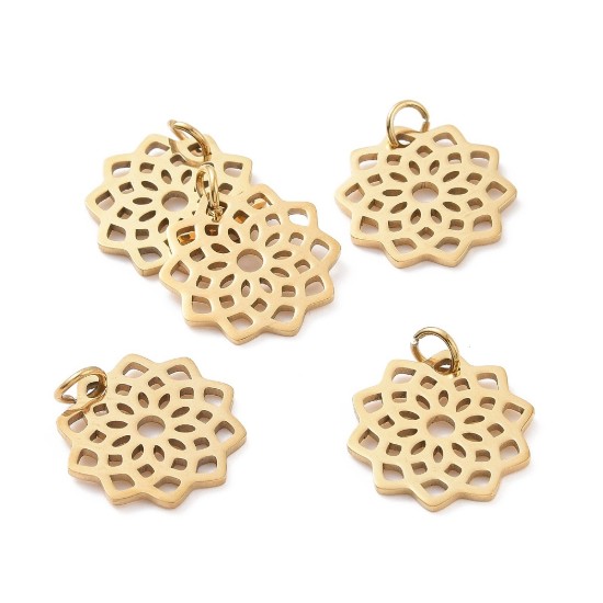 Picture of Stainless Steel Pendant Flower 16mm Gold x4