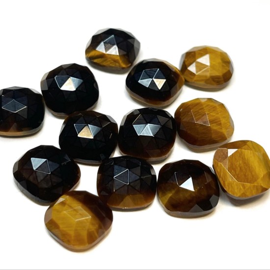 Image de Cabochon Tiger Eye 11mm faceted cushion x1