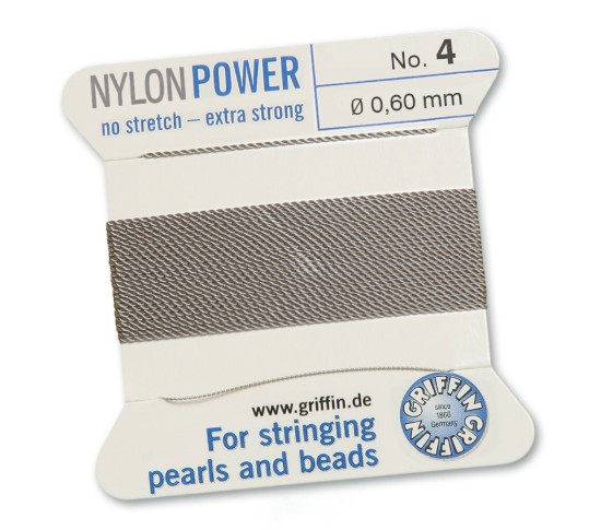 Изображение Griffin Nylon Beading Cord & Needle size #4 - 0.60mm Grey x2m