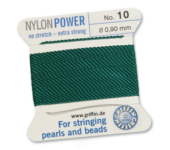 Image de Griffin Nylon Beading Cord & Needle size #10 - 0.90mm Green x2m