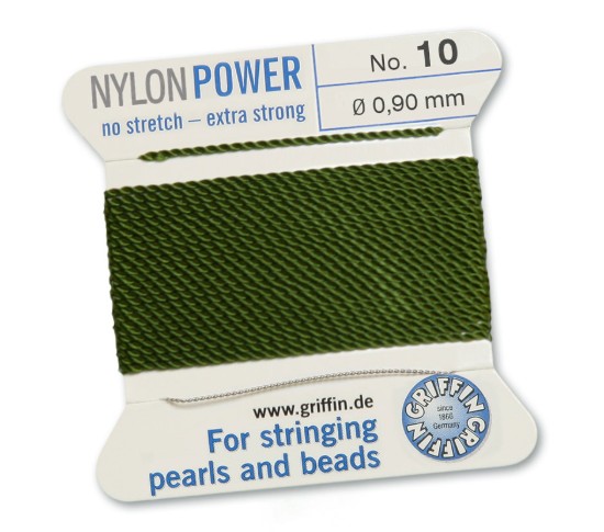 Image de Griffin Nylon Beading Cord & Needle size #10 - 0.90mm Olive x2m