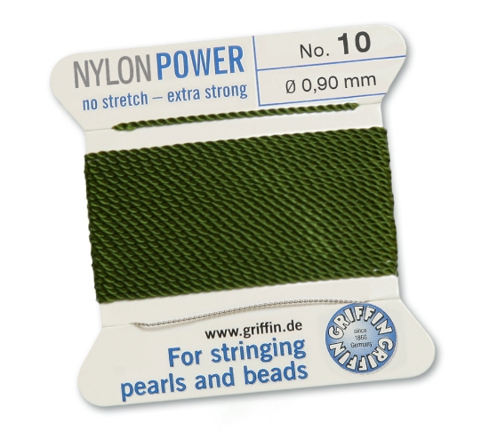 Picture of Griffin Nylon Beading Cord & Needle size #10 - 0.90mm Olive x2mm