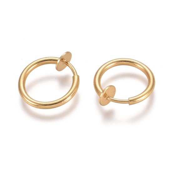 Bild von Stainless Steel Clip-on Hoop For Non-pierced Ears 14,5x1,5mm Gold x2