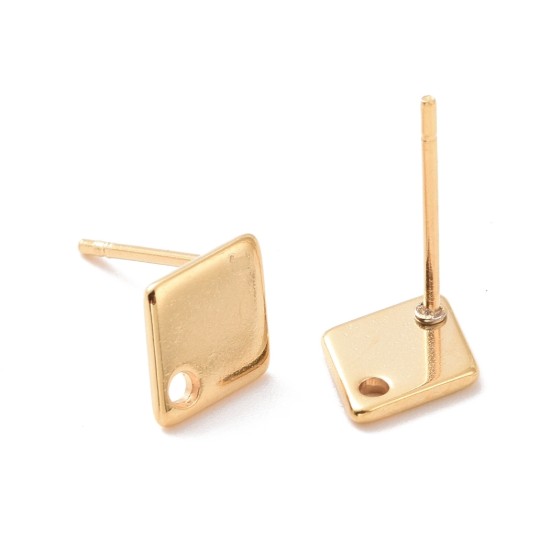 Picture of Stainless Steel Ear stud 9x7mm rhombus w/ hole 24kt Gold Plated x12