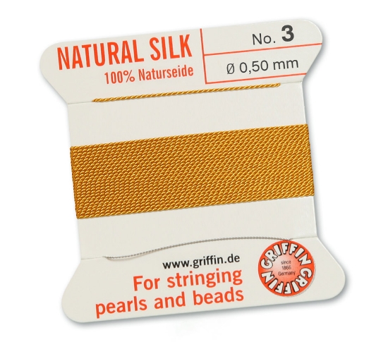 Picture of Griffin Silk Beading Cord & Needle size #3 - 0,50mm Amber x2m