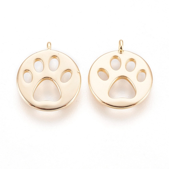 Picture of Brass Charm Dog Paw 12mm flat round 18kt Gold Plated  x1