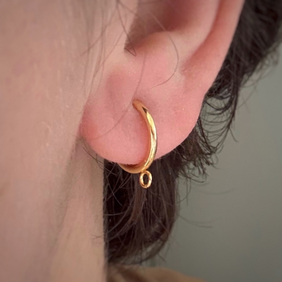 Picture of Stainless Steel Clip-on Hoop 12mm For Non-pierced Ears  w/ loop Gold x2