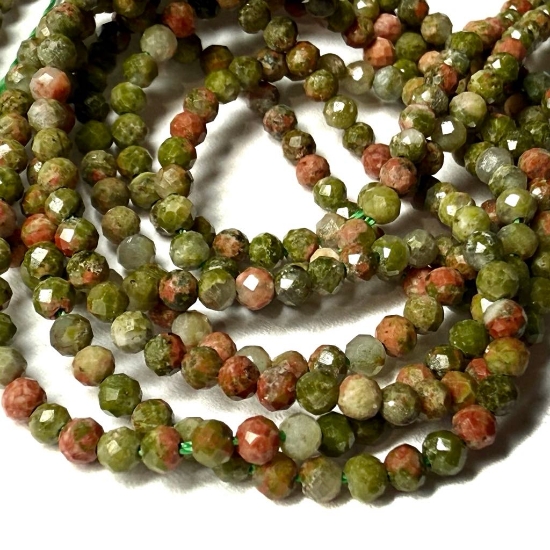 Picture of Unakite bead 2mm faceted round x38cm