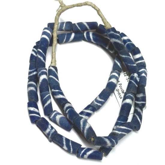 Picture of Trade Beads Powder Glass tube blue-white x70cm