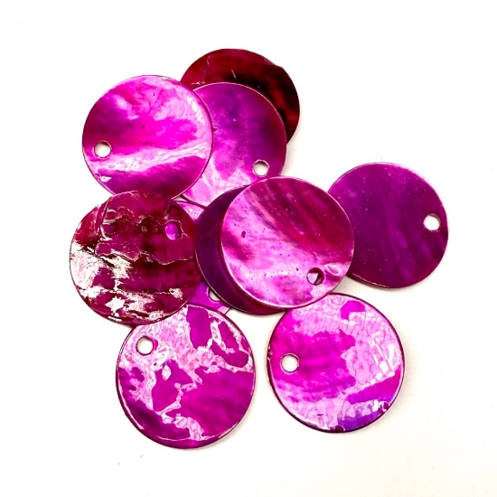 Picture of Shell Sequins fine 15mm round Fuchsia x10