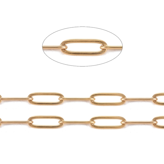 Picture of Stainless Steel Chain Paperclip 12x4x1mm 18kt Gold Plated x10m