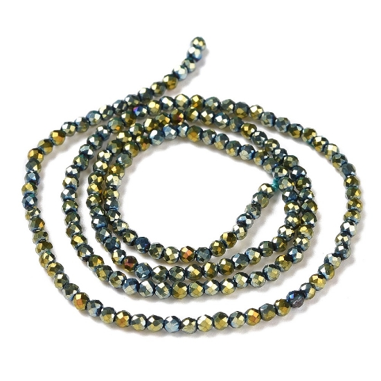 Picture of Faceted Glass bead 2mm round Metallic Green x35cm
