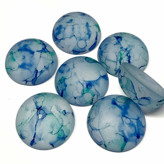 Picture of Vintage German Acrylic Cabochon 24mm round Aquarel Blue x1