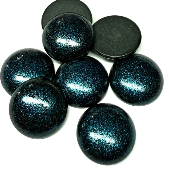 Picture of Vintage German Acrylic Cabochon 24mm round Glitter Petrol x1