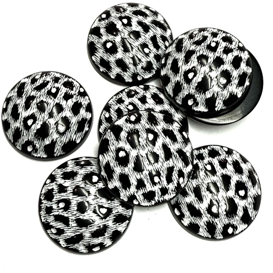 Picture of Vintage German Acrylic Cabochon 26mm round Glitter Black & White Leopard x1