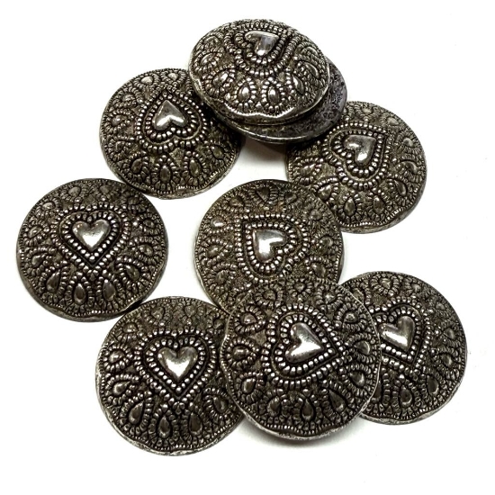Picture of Vintage German Acrylic Cabochon 24mm round CCB w/ Heart Antiqued Silver x1