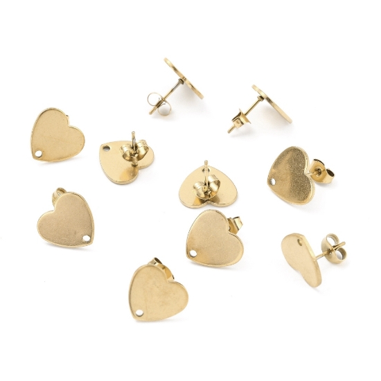 Picture of Stainless Steel Ear stud 12mm heart 18kt Gold Plated x10