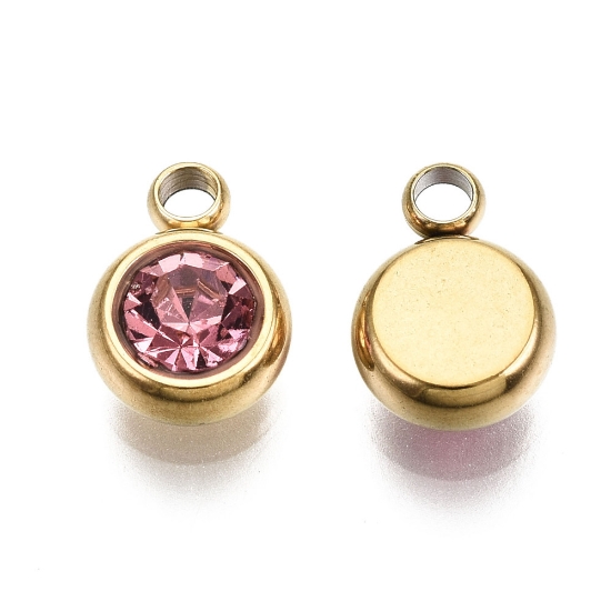 Picture of Stainless Steel Charm 6m round Rose 18kt Gold Plated x1