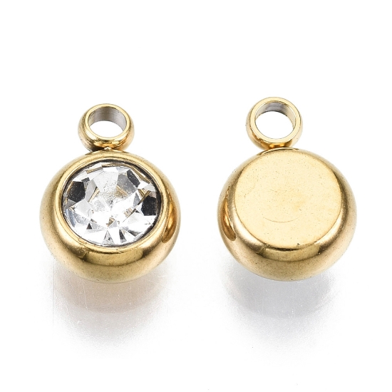 Picture of Stainless Steel Charm 6m round Crystal 18kt Gold Plated x1