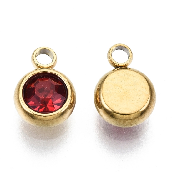 Picture of Stainless Steel Charm 6m round Light Siam 18kt Gold Plated x1