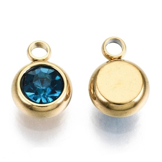 Picture of Stainless Steel Charm 6mm round Sapphire 18kt Gold Plated x1