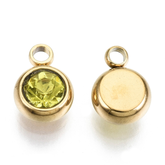 Picture of Stainless Steel Charm 6mm round Lime 18kt Gold Plated x1