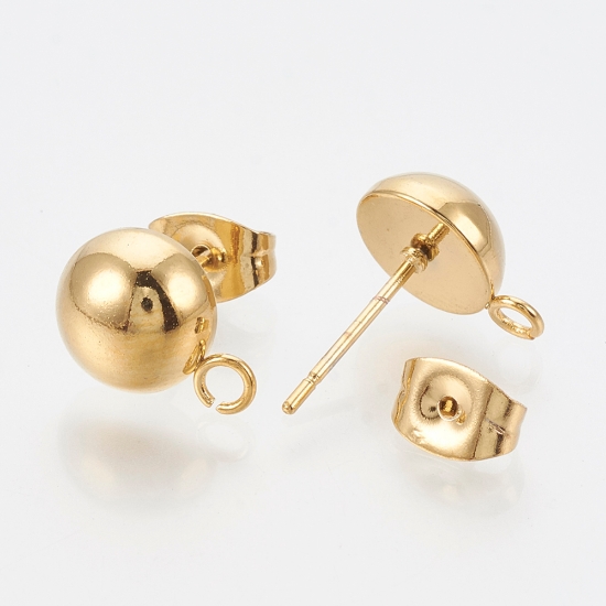 Picture of Stainless Steel Ear Stud ball 6mm w/ loop Gold x10