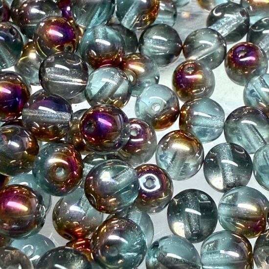 Picture of Czech Glass bead 6mm round Aqua Sliperit x100