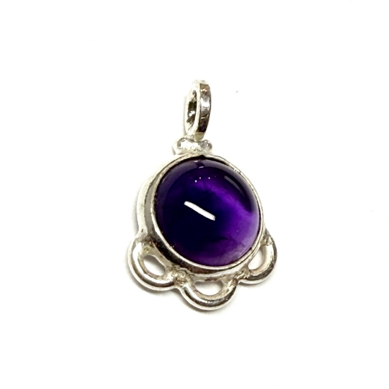 Picture of 925 Silver Pendant 14x10mm w/ round Amethyst Cabochon x1