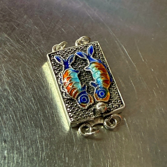 Picture of 925 Silver Clasp box 23x13mm square Fish Enamel x1