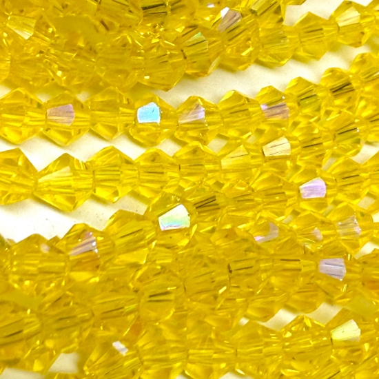 Picture of Faceted Bicone Glass bead 4mm Transparent Yellow AB x85
