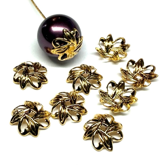 Picture of Bead Cap 10mm fancy leaf Gold Plate x20 