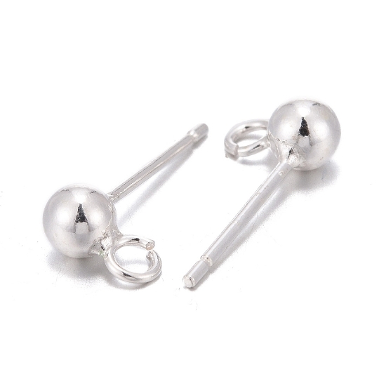 Picture of 925 Silver Ear stud ball 4mm w/ loop x2 
