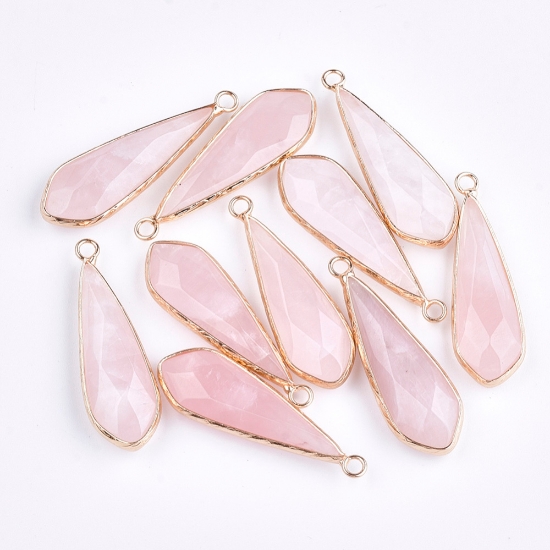 Picture of Rose Quartz Pendant 38x11mm drop Gold x1