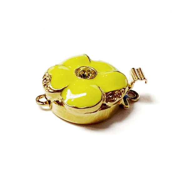 Picture of Neumann Clasp 13mm Flower w/ Swarovski and Enamel Yellow 23kt Gold Plated x1