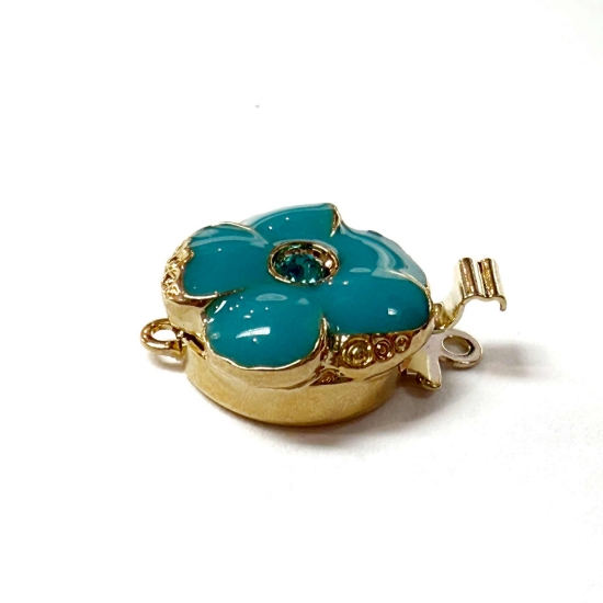 Picture of Neumann Clasp 13mm Flower w/ Swarovski and Enamel Turquoise 23kt Gold Plated x1