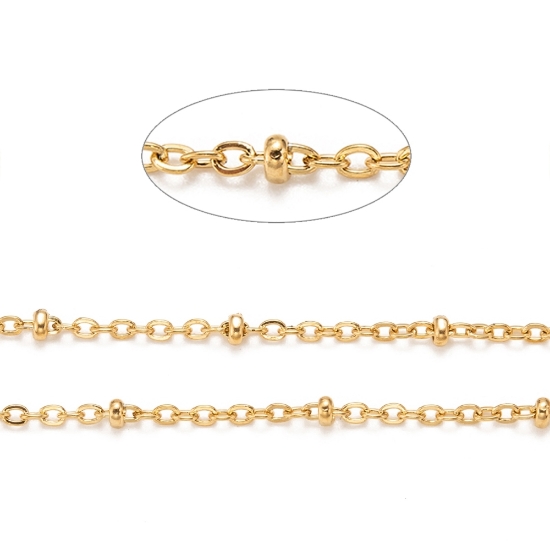 Picture of Stainless Steel Chain Cable 2x1.5x0.4mm w/ Rondelle Beads 18Kt Gold Plated x10m