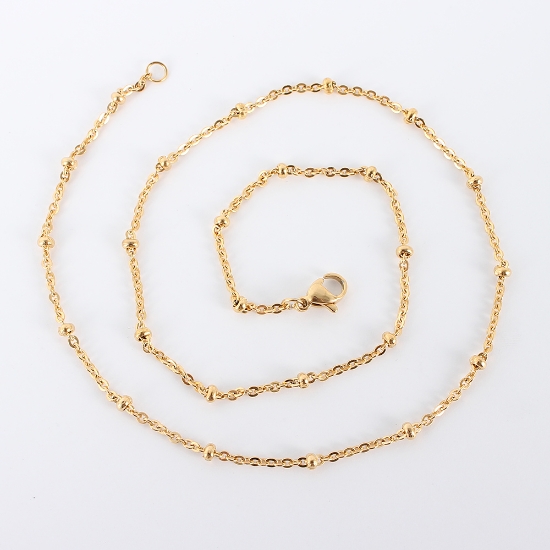Picture of Stainless Steel Necklace cable 3mm oval  w/ 3x2mm bead Gold 45cm x1