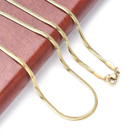 Picture of Stainless Steel Necklace flat snake chain 2.2x1mm x45cm 18kt Gold Plated x6