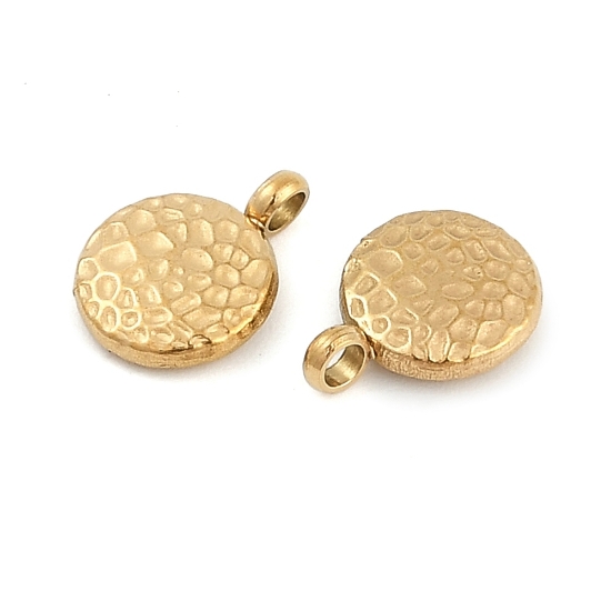 Picture of Stainless Steel Charm 8mm round Textured Gold x10 