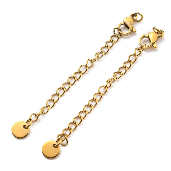 Picture of Stainless Steel Chain Extender 66mm w/ Tag 6mm and Lobster Clasp 18kt Gold Plated x5