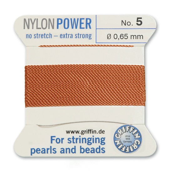 Picture of Griffin Nylon Beading Cord & Needle size #5 - 0.65mm Cornelian x2m