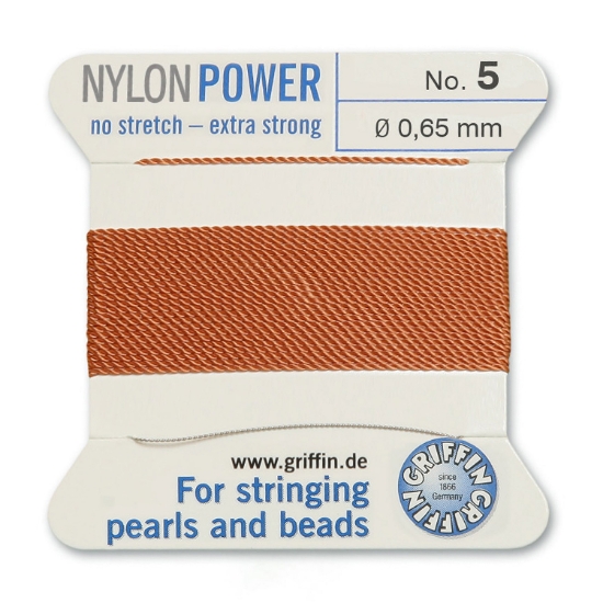Picture of Griffin Nylon Beading Cord & Needle size #5 - 0.65mm Cornelian x2mm 