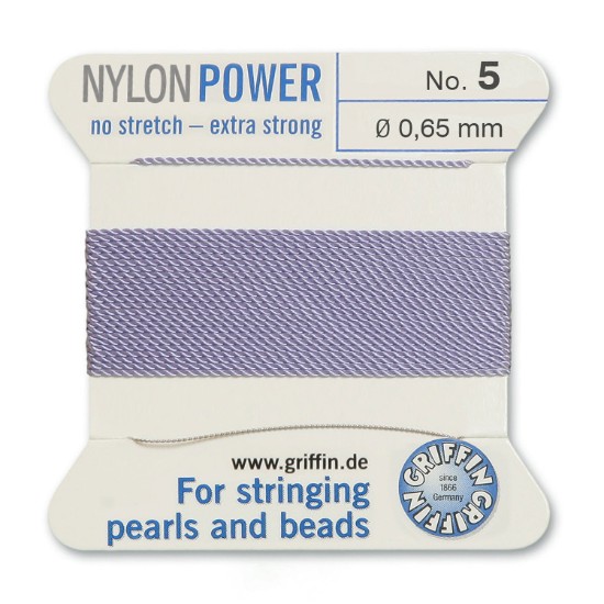 Image de Griffin Nylon Beading Cord & Needle size #5 - 0.65mm Lilac x2m