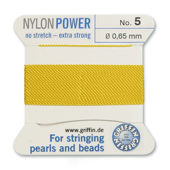 Image de Griffin Nylon Beading Cord & Needle size #5 - 0.65mm Yellow x2m