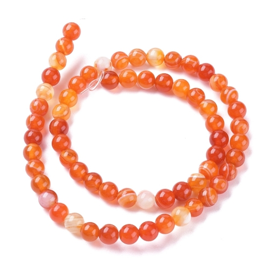Picture of Striped Agate bead 8mm round Coral x38cm